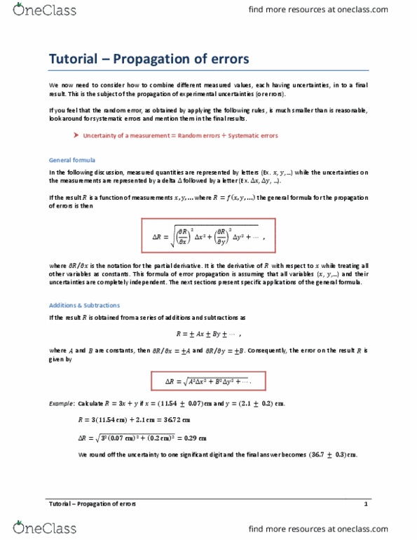 ANP 1105 Lecture Notes - Lecture 4: Propagation Of Uncertainty, Trigonometric Functions, Partial Derivative thumbnail