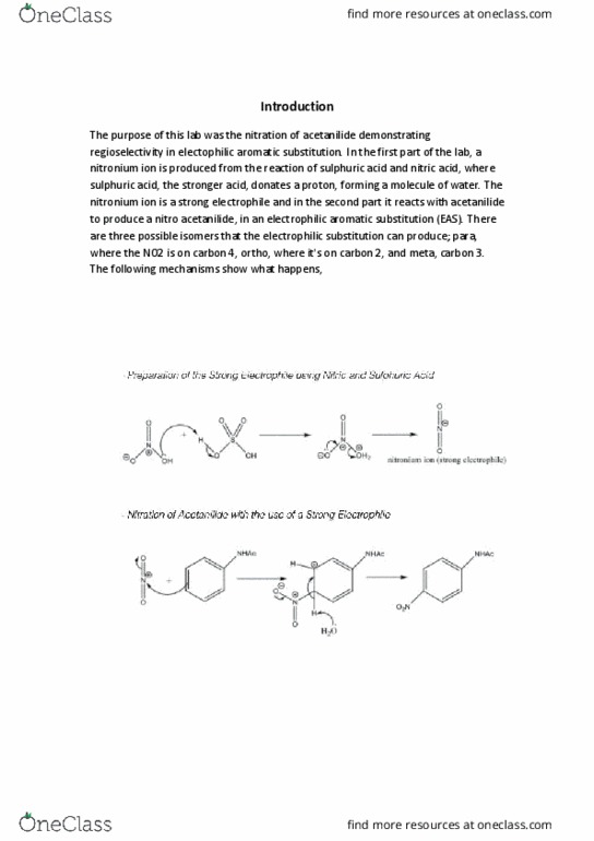 CHM 1321 Lecture Notes - Lecture 6: Electrophilic Aromatic Substitution, Acetanilide, Nitronium Ion thumbnail