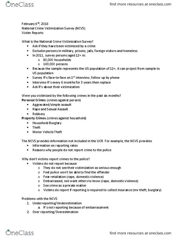 01:920:222 Lecture Notes - Lecture 3: National Crime Victimization Survey, Burglary thumbnail