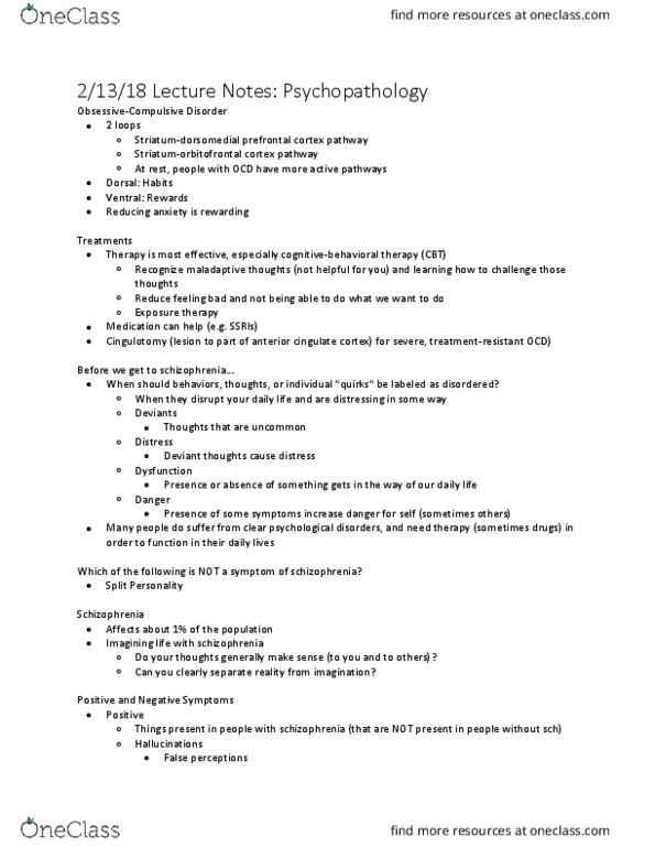 PSYCH 202 Lecture Notes - Lecture 27: Prefrontal Cortex, Bilateral Cingulotomy, Exposure Therapy thumbnail