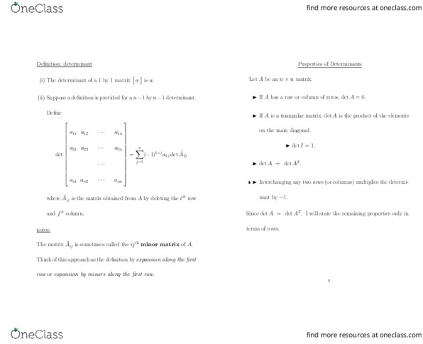 MATA33H3 Lecture Notes - Lecture 11: Triangular Matrix, Main Diagonal thumbnail