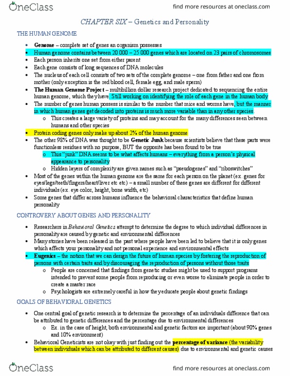 PSYB30H3 Chapter Notes - Chapter 6: Human Genome Project, Noncoding Dna, Red Blood Cell thumbnail