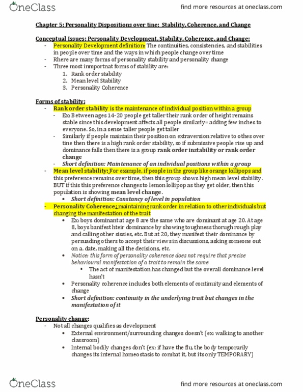 PSYB30H3 Chapter Notes - Chapter 5: Psychosexual Development, Personality Development, Midlife Crisis thumbnail