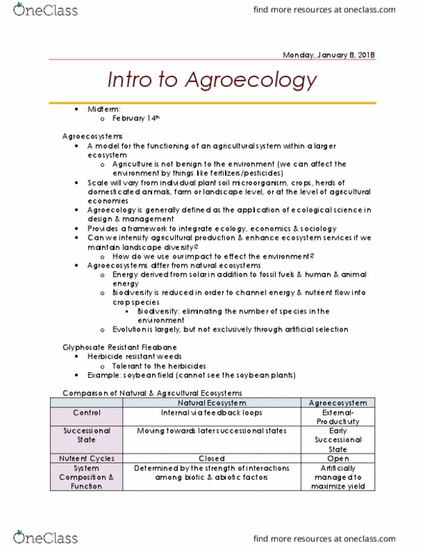 CHEM 1040 Lecture Notes - Lecture 5: Soil Food Web, Agroecosystem, Agroecology thumbnail