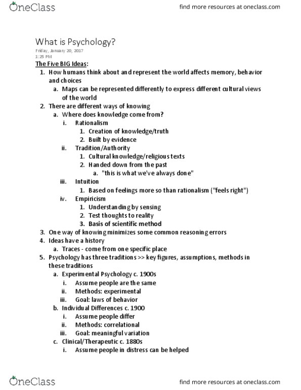 PSY 1001 Lecture Notes - Lecture 1: List Of Fallacies, Scientific Method, Behaviorism thumbnail