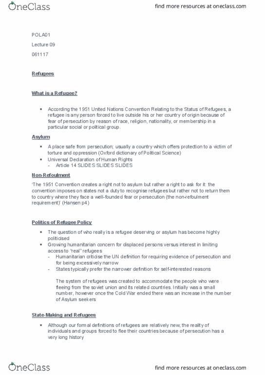 POLA01H3 Lecture Notes - Lecture 8: Well-Founded Relation, Protocol Relating To The Status Of Refugees thumbnail