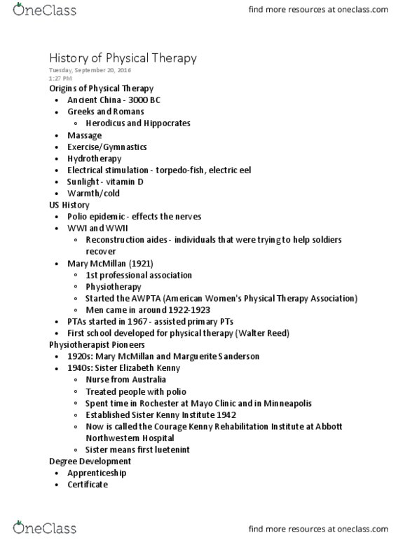 PT 1002 Lecture Notes - Lecture 1: Courage Kenny Rehabilitation Institute, Abbott Northwestern Hospital, Mayo Clinic thumbnail