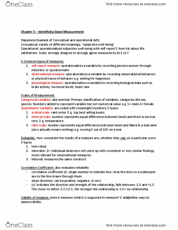 PSYC 2001 Chapter Notes - Chapter 5: Inter-Rater Reliability, Heart Rate Variability, Criterion Validity thumbnail