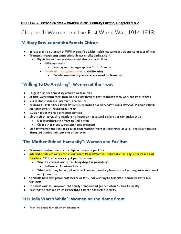 HIEU 140 Chapter 1-2: Women in 20th Century Europe thumbnail