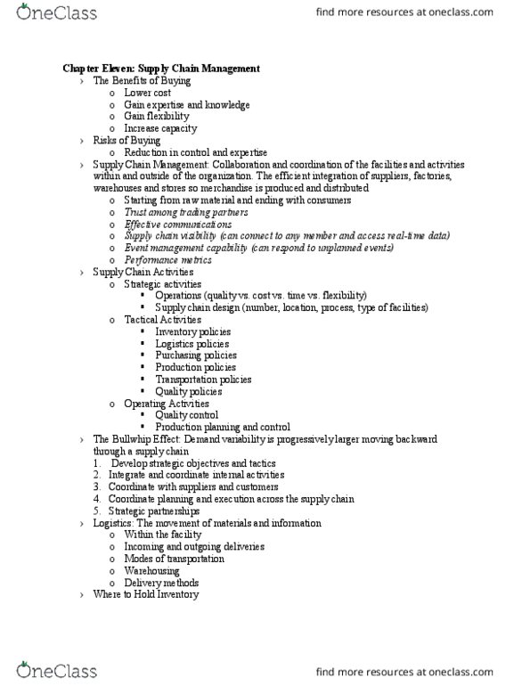 BUSI 2301 Chapter Notes - Chapter 11-14: Supply Chain, Cross-Docking, Event Management thumbnail