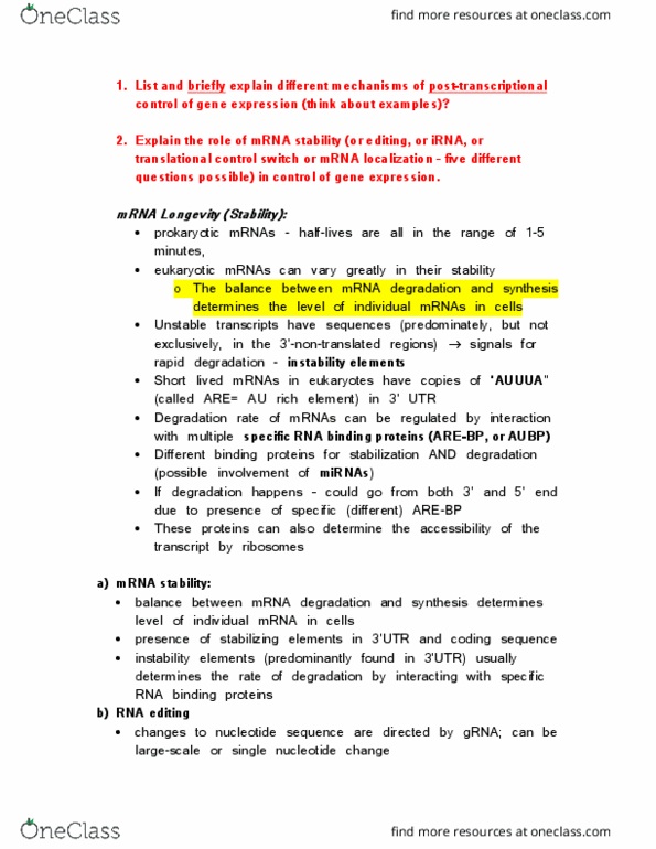 BIOL308 Lecture Notes - Lecture 9: Rna Editing, Rna Interference, Islamic Republic News Agency thumbnail