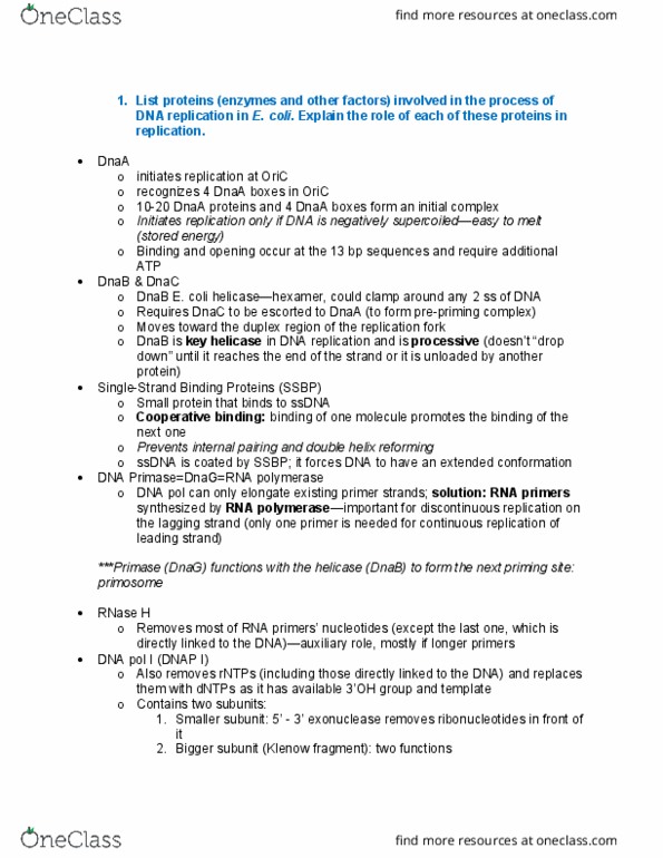 BIOL308 Lecture Notes - Lecture 4: Dna Polymerase Iii Holoenzyme, Klenow Fragment, Dna Polymerase I thumbnail