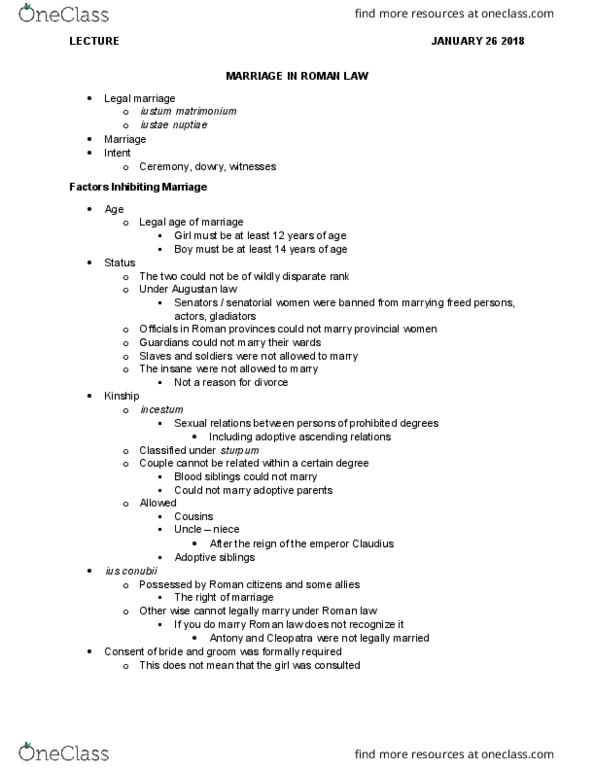 Classical Studies 3350F/G Lecture Notes - Lecture 8: Confarreatio, Sexuality In Ancient Rome, Intestacy thumbnail