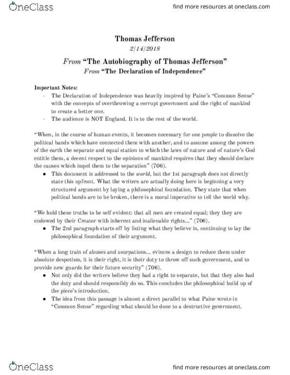EN 209 Lecture Notes - Lecture 10: Human Events, Divine Providence thumbnail
