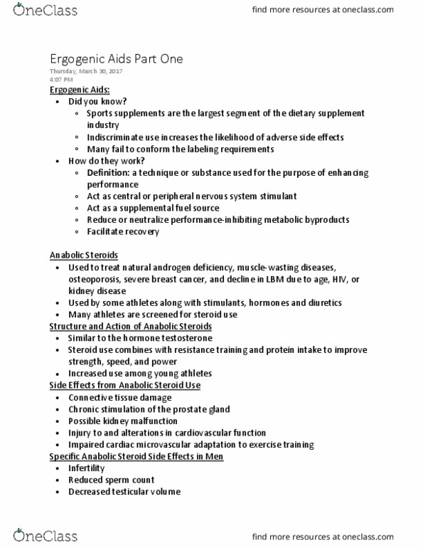 FSCN 1012 Lecture Notes - Lecture 10: Anabolic Steroid, Platelet, Growth Hormone thumbnail