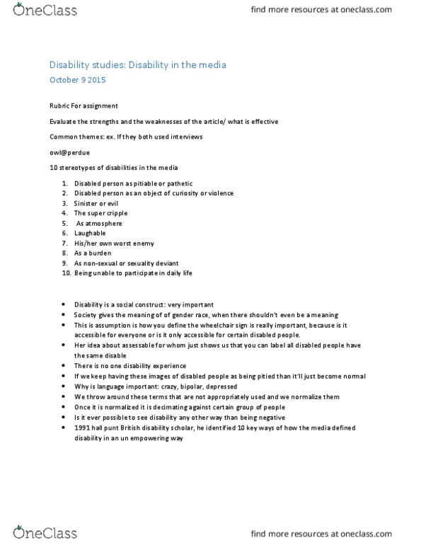 DBST 1001 Lecture Notes - Lecture 4: Disability Studies, Big Bang, Asperger Syndrome thumbnail