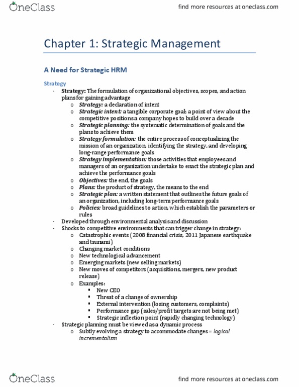 Management and Organizational Studies 3383A/B Chapter Notes - Chapter 1-5: Strategic Planning, Competitive Advantage, Vision Statement thumbnail