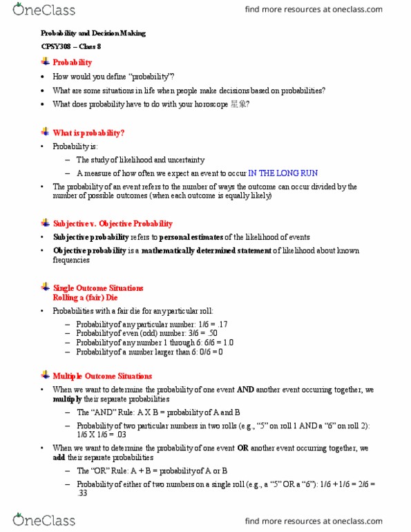 PSY 308 Lecture Notes - Lecture 7: Horoscope, Longrun, Foregone Conclusion thumbnail