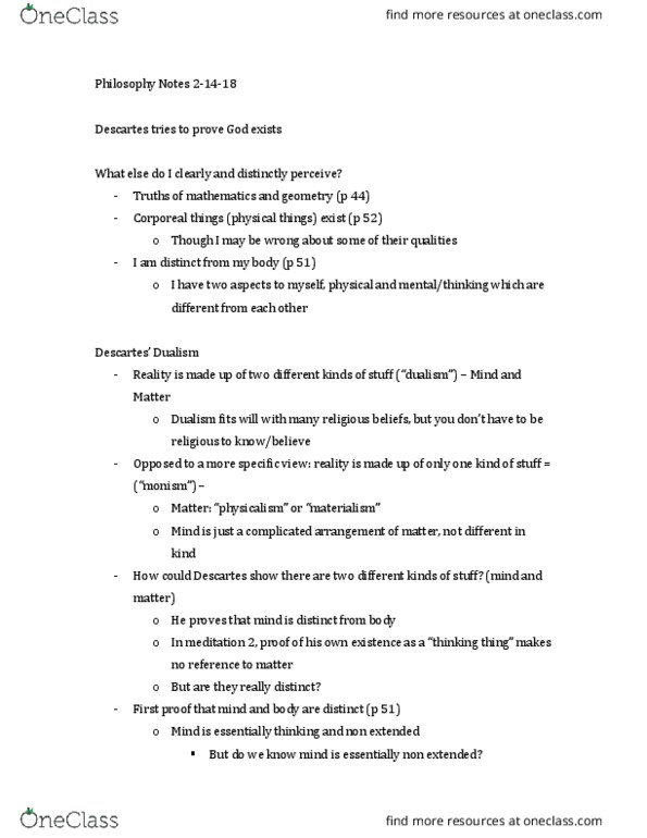 PHIL 1204 Lecture Notes - Lecture 10: Gottfried Wilhelm Leibniz, Monism, Physicalism thumbnail