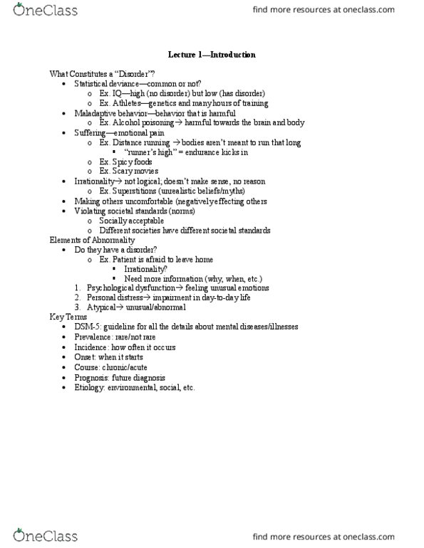 PSY 35000 Lecture Notes - Lecture 1: Alcohol And Health, Personal Distress, Dsm-5 thumbnail
