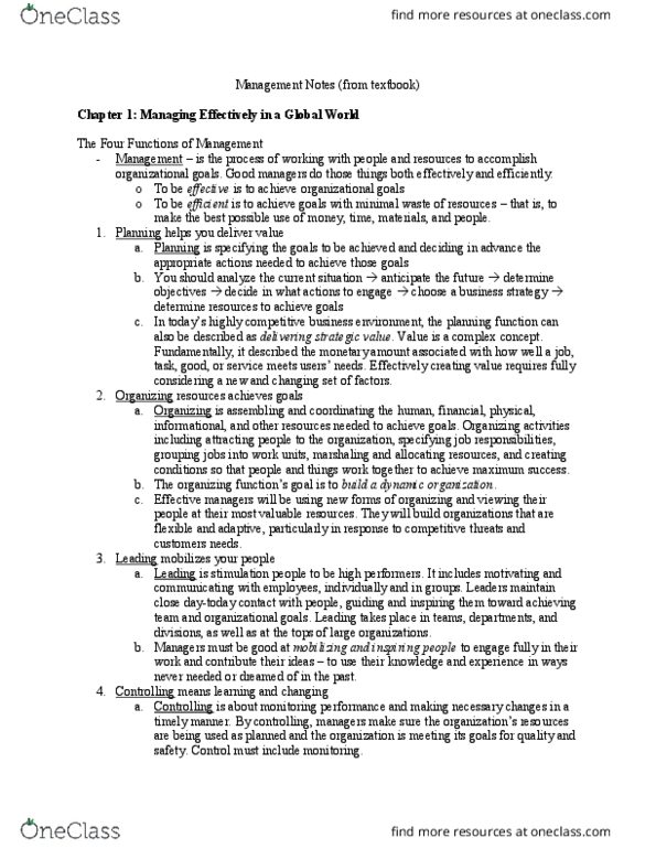 MGT 3200 Chapter 1: Management Notes (from tb) thumbnail