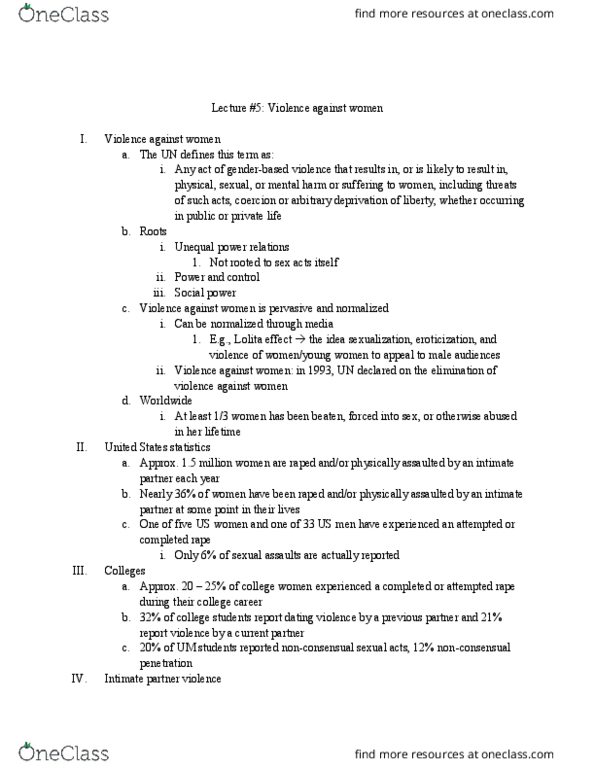 WOMENSTD 220 Lecture Notes - Lecture 5: Intimate Partner Violence, Dating Abuse, Physical Abuse thumbnail