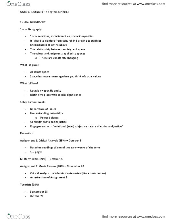 GGRB13H3 Lecture : GGRB13 Lecture 1 - Social Geography thumbnail
