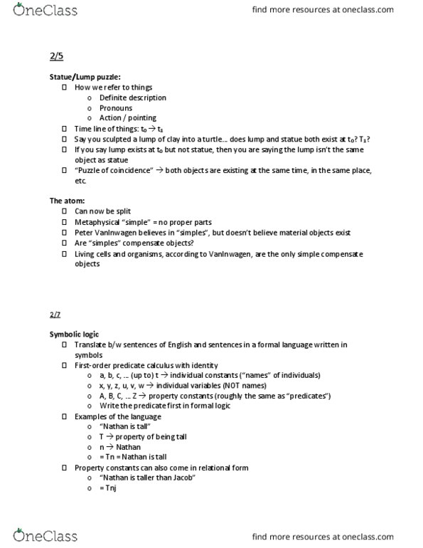 PHIL315 Lecture Notes - Lecture 2: Definite Description, Mathematical Logic, Formal Language thumbnail