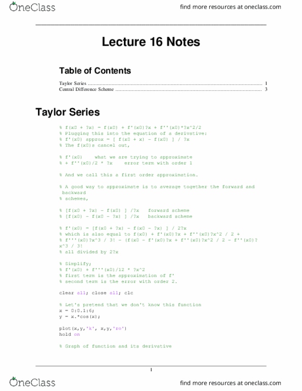 AMATH 301 Lecture Notes - Lecture 16: Taylor Series, Matlab thumbnail