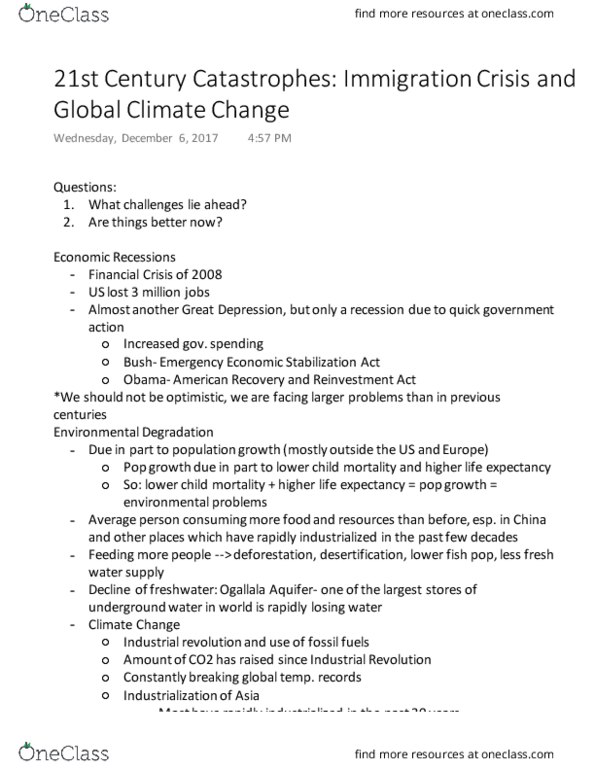 HIST 102 Lecture Notes - Lecture 1: Industrial Revolution, Paris Agreement, Kyoto Protocol thumbnail