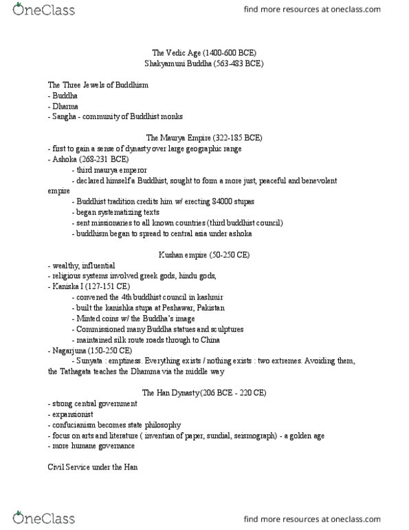 HIS 265 Lecture Notes - Lecture 3: Kanishka Stupa, Maurya Empire, Silk Road thumbnail