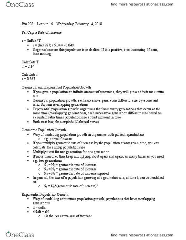 BIOL208 Lecture Notes - Lecture 16: Exponential Growth, Logistic Function thumbnail