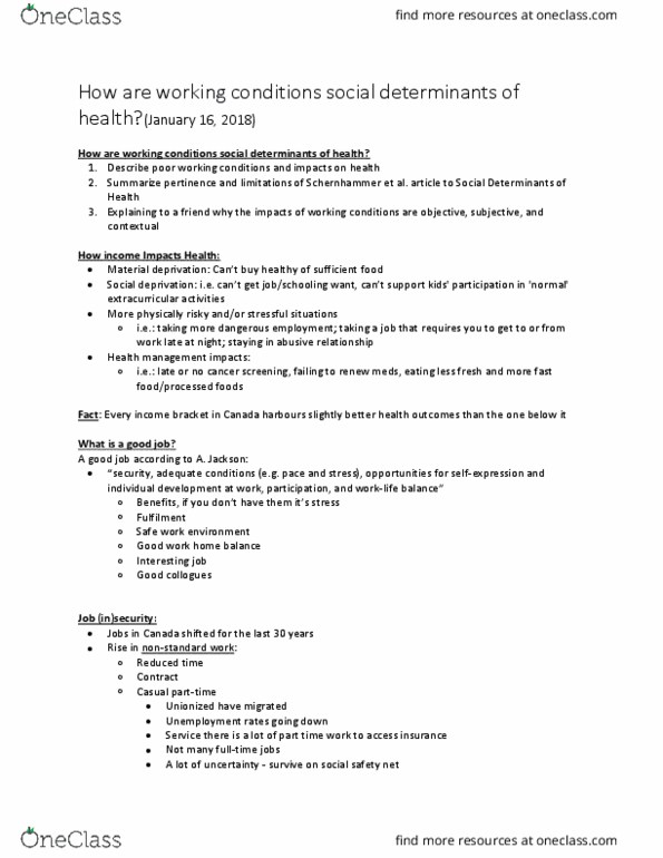 Health Sciences 1002A/B Lecture Notes - Lecture 3: Unemployment Benefits, Shift Work, Occupational Disease thumbnail