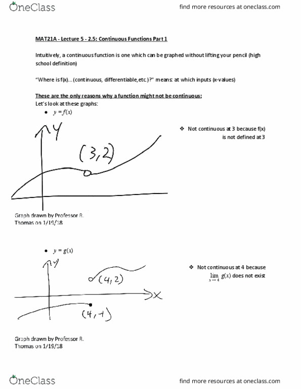 MAT 21A Lecture 5: MAT21A - Lecture 5 - 2.5: Continuous Functions Part 1 thumbnail