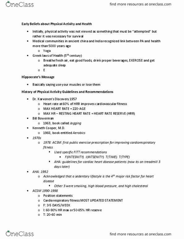 KIN 155 Lecture Notes - Lecture 9: Bill Bowerman, Cardiorespiratory Fitness, Exercise Prescription thumbnail