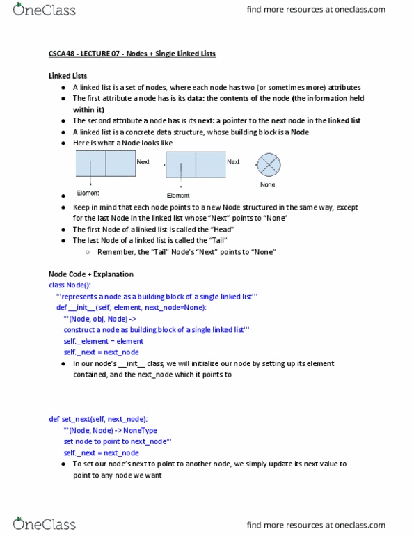 CSCA48H3 Lecture Notes - Lecture 7: Linked List, Init, Empty String thumbnail