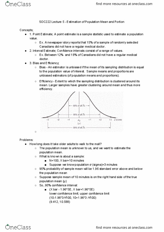SOC222H5 Lecture Notes - Lecture 5: Confidence Interval, Point Estimation, Bias Of An Estimator thumbnail