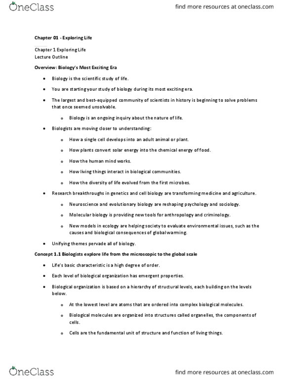 01:119:115 Lecture Notes - Lecture 1: Emergence, Systems Biology, Chromosome thumbnail