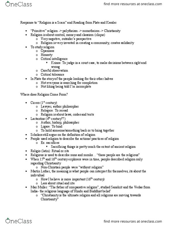 REL 110 Lecture Notes - Lecture 1: Friedrich Schleiermacher, Bertrand Russell, Lactantius thumbnail