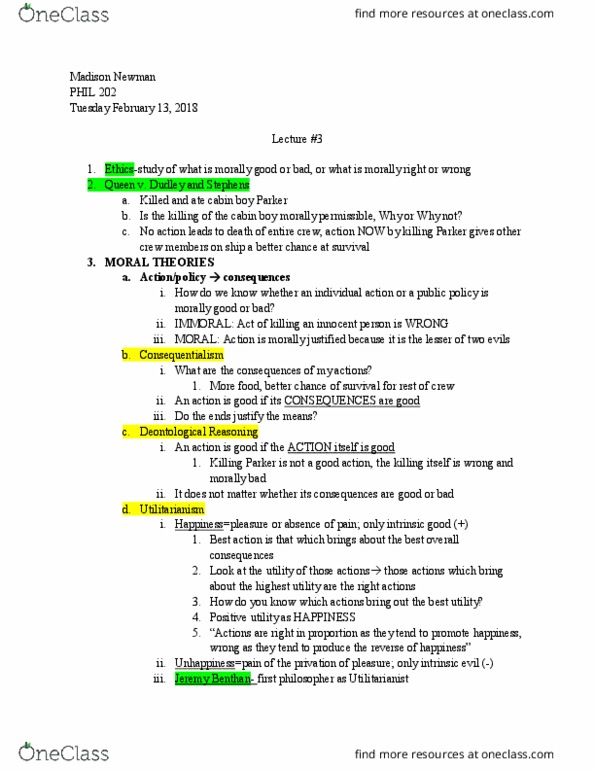 PHIL202 Lecture Notes - Lecture 3: Noble Eightfold Path, Consequentialism thumbnail