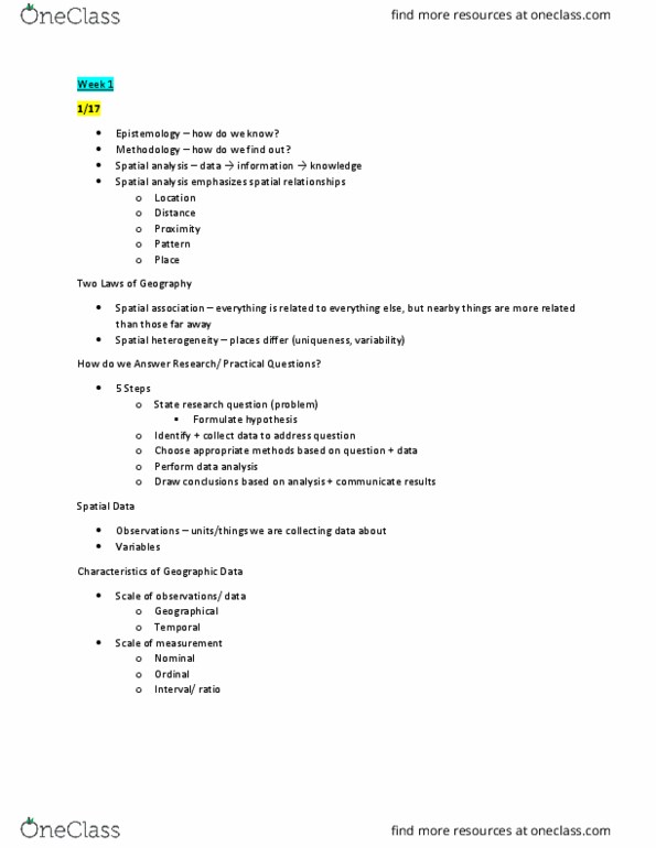 GEOG 371 Lecture Notes - Lecture 1: Spatial Analysis thumbnail