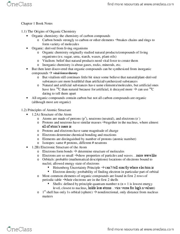 CHEM 2331H Chapter Notes - Chapter 1: Structural Formula, Uncertainty Principle, Valence Electron thumbnail