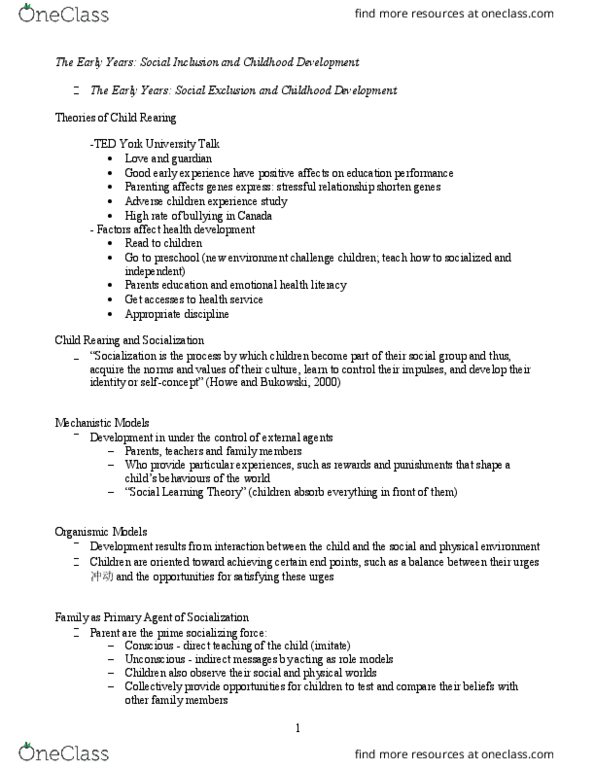 FNF 100 Lecture Notes - Lecture 1: Social Learning Theory, Parenting Styles, Health Literacy thumbnail