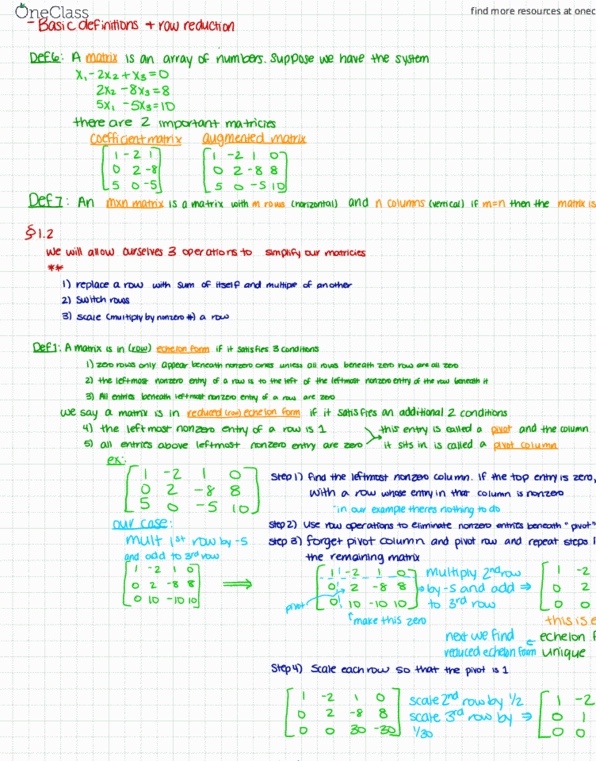 MATH 220 Lecture Notes - Lecture 1: Row Echelon Form, Gaussian Elimination, Xz thumbnail