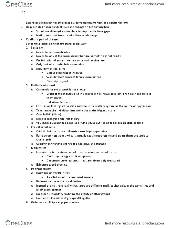 SWRK 2040 Lecture Notes - Lecture 16: Evidence-Based Practice, Far-Left Politics, Structural Level thumbnail