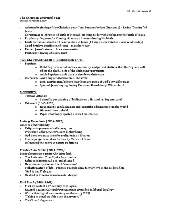 RS110 Lecture : The Christian Liturgical Year Practices in Christian Faith, Modernity, Modern Theology thumbnail