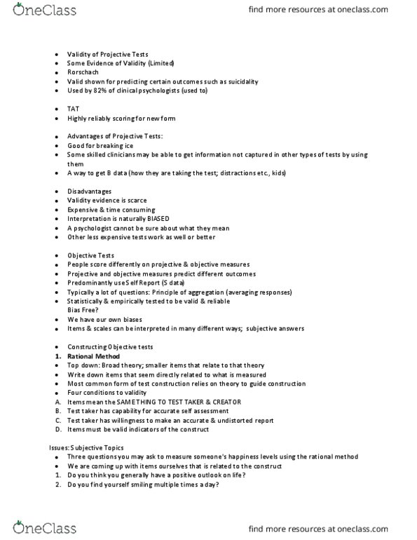 PSYCH 210 Lecture Notes - Lecture 8: Factor Analysis, Face Validity thumbnail