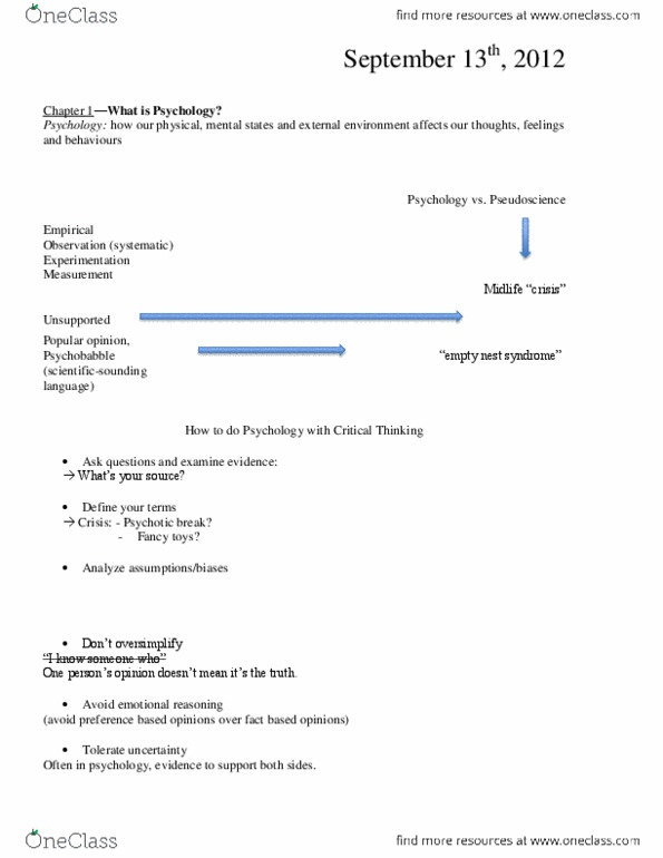 PS101 Lecture Notes - Midlife Crisis, Psychotic Break, Pseudoscience thumbnail