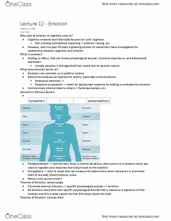 CGSC 1001 Lecture Notes - Lecture 12: Autonomic Nervous System, Psycholinguistics, Amygdala thumbnail