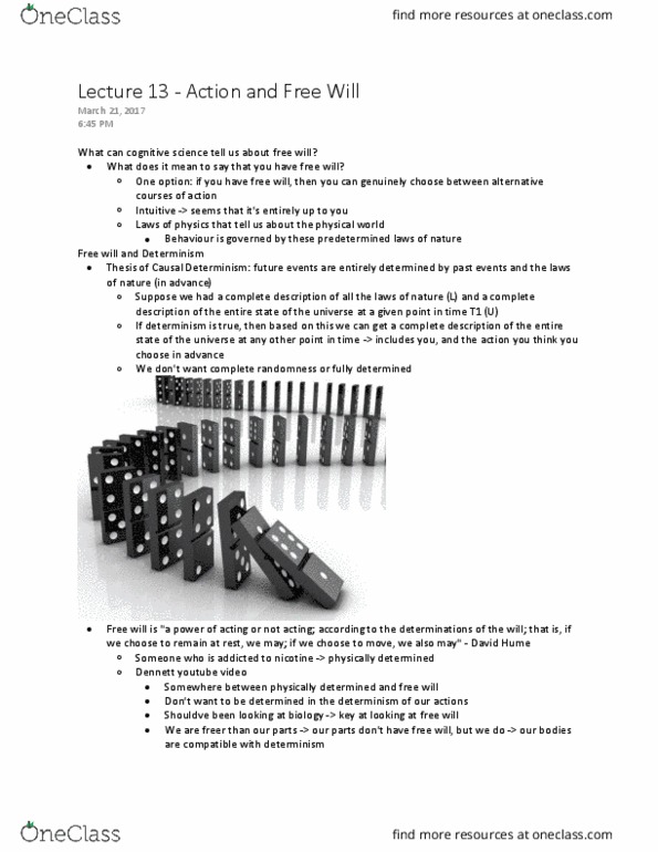 CGSC 1001 Lecture Notes - Lecture 13: Retributive Justice, Incompatibilism, Hard Determinism thumbnail